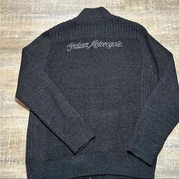 Indian Motorcycle Men's Large Full Zip Gray Knit Jacket Lucky Brand - Picture 13 of 15